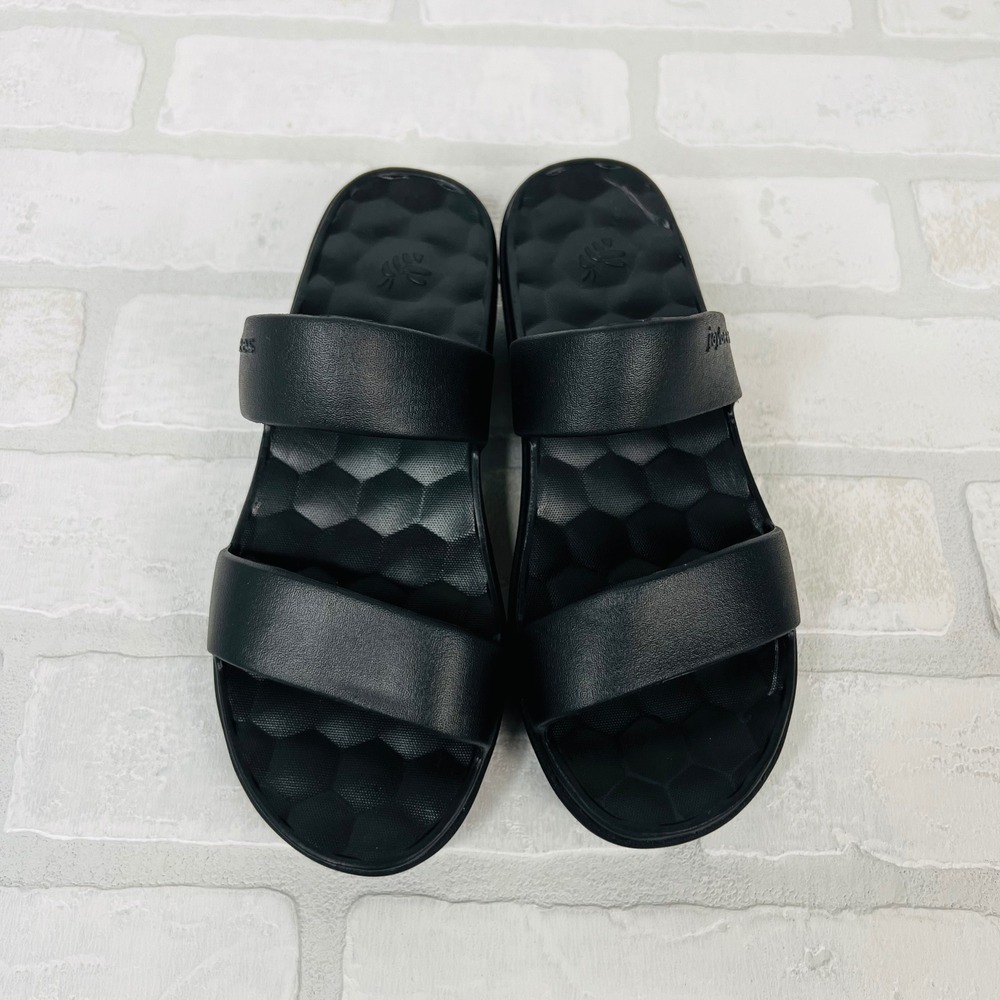 Joybees Kids Black Cozy Sandal Double Strap Platform Wedge Slide W5